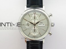 Portofino IW391022 SS ZK 1:1 Best Edition White Dial Gold Markers On black leather strap A7750