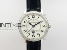 Master Ultra Thin Moon Ladies SS ZF 1:1 Best Edition White Texture Dial on Black Leather Strap A898