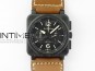 BR 03-94 Chrono PVD Black Dial Yellow Markers on Brown Leather Strap A7750 (Free Nylon Strap)