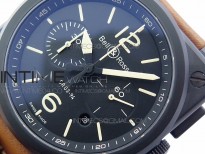 BR 03-94 Chrono PVD Black Dial Yellow Markers on Brown Leather Strap A7750 (Free Nylon Strap)