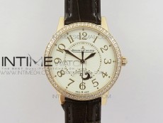 Master Ultra-Thin Moon Ladies RG ZF 1:1 Best Edition White Texture Dial on Black Leather Strap A898