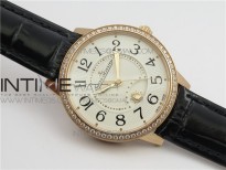 Rendez-Vous Night & Day RG ZF 1:1 Best Edition Ivory White Dial Black Markers Diamonds Bezel on Black Leather Strap A898