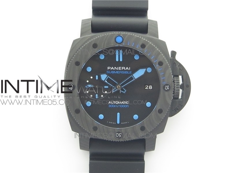 PAM960 Carbotech 42mm VSF 1:1 Best Edition Black Dial Blue Markers on Rubber Strap P.9010 Clone