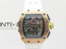 RM011 RG Chronograph SS Case KVF 1:1 Best Edition Crystal Skeleton Dial on White Rubber Strap A7750
