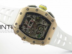 RM011 RG Chronograph SS Case KVF 1:1 Best Edition Crystal Skeleton Dial on White Rubber Strap A7750