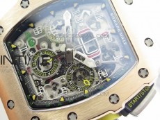 RM011 RG Chronograph SS Case KVF 1:1 Best Edition Crystal Skeleton Dial on White Rubber Strap A7750