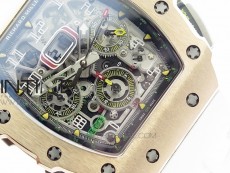 RM011 RG Chronograph SS Case KVF 1:1 Best Edition Crystal Skeleton Dial on White Rubber Strap A7750