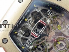 RM011 RG Chronograph SS Case KVF 1:1 Best Edition Crystal Skeleton Dial on White Rubber Strap A7750