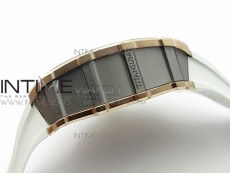 RM011 RG Chronograph SS Case KVF 1:1 Best Edition Crystal Skeleton Dial on White Rubber Strap A7750