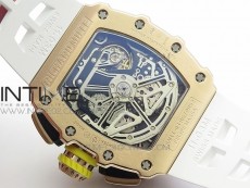 RM011 RG Chronograph SS Case KVF 1:1 Best Edition Crystal Skeleton Dial on White Rubber Strap A7750