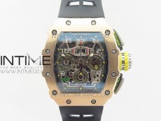 RM011 RG Chronograph SS Case KVF 1:1 Best Edition Crystal Skeleton Dial on Black Rubber Strap A7750