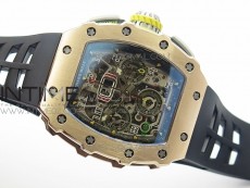 RM011 RG Chronograph SS Case KVF 1:1 Best Edition Crystal Skeleton Dial on Black Rubber Strap A7750