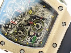 RM011 RG Chronograph SS Case KVF 1:1 Best Edition Crystal Skeleton Dial on Black Rubber Strap A7750