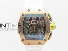 RM011 RG Chronograph RG Case KVF 1:1 Best Edition Crystal Skeleton Dial on White Rubber Strap A7750