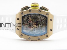 RM011 RG Chronograph RG Case KVF 1:1 Best Edition Crystal Skeleton Dial on White Rubber Strap A7750