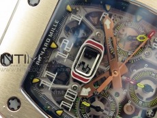 RM011 RG Chronograph RG Case KVF 1:1 Best Edition Crystal Skeleton Dial on White Rubber Strap A7750