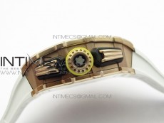 RM011 RG Chronograph RG Case KVF 1:1 Best Edition Crystal Skeleton Dial on White Rubber Strap A7750