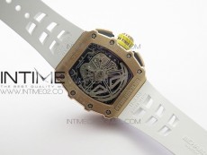 RM011 RG Chronograph RG Case KVF 1:1 Best Edition Crystal Skeleton Dial on White Rubber Strap A7750