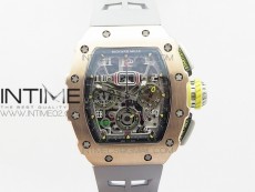 RM011 RG Chronograph SS Case KVF 1:1 Best Edition Crystal Skeleton Dial on Gray Rubber Strap A7750