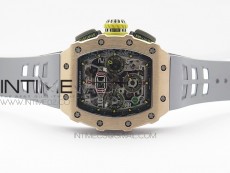 RM011 RG Chronograph SS Case KVF 1:1 Best Edition Crystal Skeleton Dial on Gray Rubber Strap A7750