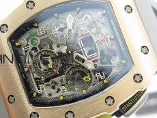 RM011 RG Chronograph SS Case KVF 1:1 Best Edition Crystal Skeleton Dial on Gray Rubber Strap A7750