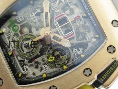RM011 RG Chronograph RG Case KVF 1:1 Best Edition Crystal Skeleton Dial on Gray Rubber Strap A7750