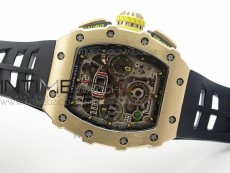 RM011 RG Chronograph RG Case KVF 1:1 Best Edition Crystal Skeleton Dial on Black Rubber Strap A7750