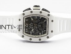 RM011 Ceramic Case Chronograph KVF 1:1 Best Edition White Ceramic Bezel Skeleton Dial on White Rubber Strap A7750