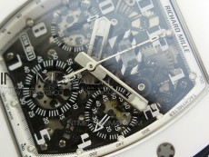 RM011 Ceramic Case Chronograph KVF 1:1 Best Edition White Ceramic Bezel Skeleton Dial on White Rubber Strap A7750
