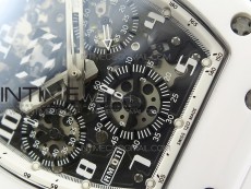 RM011 Ceramic Case Chronograph KVF 1:1 Best Edition White Ceramic Bezel Skeleton Dial on White Rubber Strap A7750