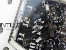 RM011 Ceramic Case Chronograph KVF 1:1 Best Edition White Ceramic Bezel Skeleton Dial on White Rubber Strap A7750
