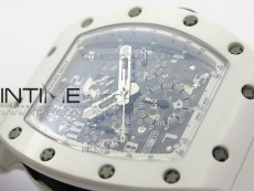 RM011 Ceramic Case Chronograph KVF 1:1 Best Edition White Ceramic Bezel Skeleton Dial on White Rubber Strap A7750