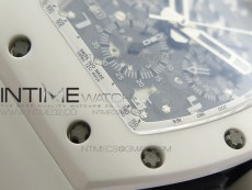 RM011 Ceramic Case Chronograph KVF 1:1 Best Edition White Ceramic Bezel Skeleton Dial on White Rubber Strap A7750