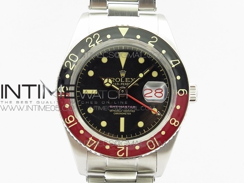 Vintage GMT Master 6542 Black/Red Bezel B12 Black Dial on SS Bracelet A2836