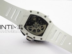 RM011 Ceramic Case Chronograph KVF 1:1 Best Edition White Ceramic Bezel Skeleton Dial on White Rubber Strap A7750