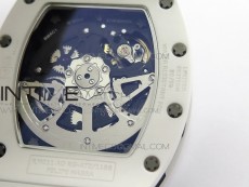 RM011 Ceramic Case Chronograph KVF 1:1 Best Edition White Ceramic Bezel Skeleton Dial on White Rubber Strap A7750