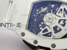 RM011 Ceramic Case Chronograph KVF 1:1 Best Edition White Ceramic Bezel Skeleton Dial on White Rubber Strap A7750