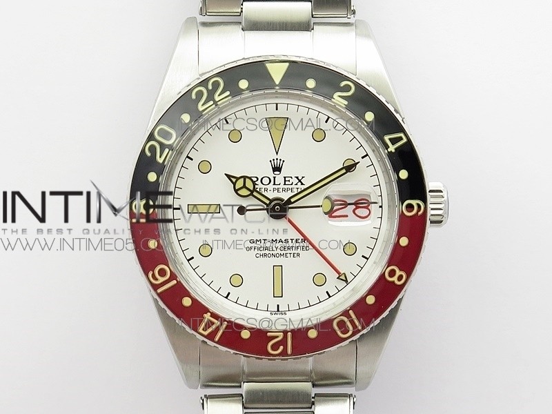Vintage GMT Master 6542 Black/Red Bezel B12 White Dial on SS Bracelet A2836