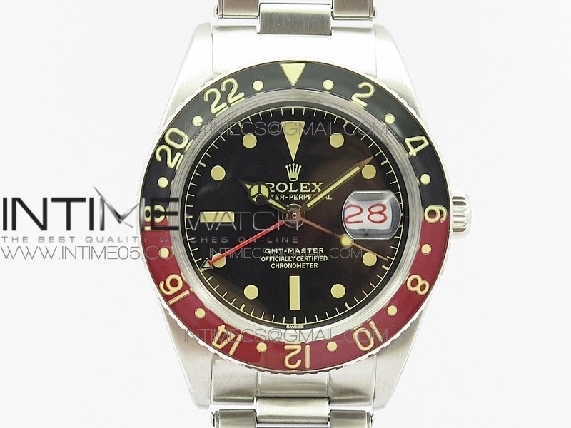 Vintage GMT Master Black/Red Bezel B12 Black Dial Style03 on SS Bracelet A2836