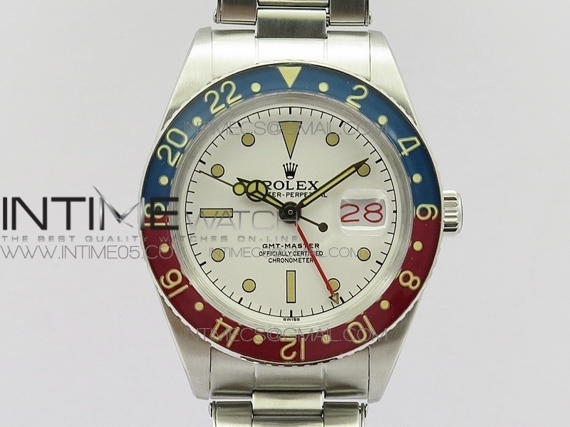 Vintage GMT Master 6542 Blue/Red Bezel B12 White Dial on SS Bracelet A2836