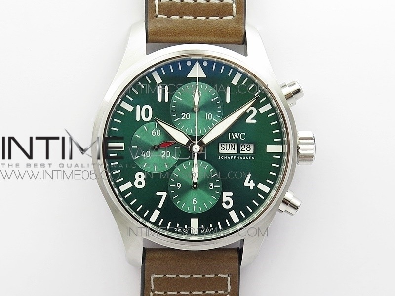 Pilot Chrono Spitfire IW377726 SS ZF 1:1 Best Edition Green Dial on Brown Leather Strap A7750
