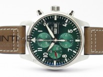Pilot Chrono Spitfire IW3777 Green SS ZF 1:1 Best Edition Green Dial on Brown Leather Strap A7750