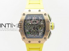 RM011 RG Chronograph RG Case KVF 1:1 Best Edition Crystal Skeleton Dial on Yellow Rubber Strap A7750
