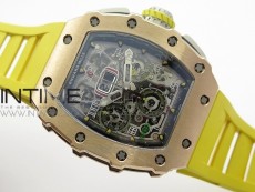 RM011 RG Chronograph RG Case KVF 1:1 Best Edition Crystal Skeleton Dial on Yellow Rubber Strap A7750
