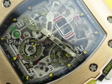 RM011 RG Chronograph RG Case KVF 1:1 Best Edition Crystal Skeleton Dial on Yellow Rubber Strap A7750