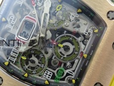 RM011 RG Chronograph RG Case KVF 1:1 Best Edition Crystal Skeleton Dial on Yellow Rubber Strap A7750