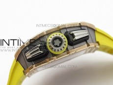 RM011 RG Chronograph RG Case KVF 1:1 Best Edition Crystal Skeleton Dial on Yellow Rubber Strap A7750