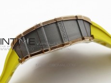 RM011 RG Chronograph RG Case KVF 1:1 Best Edition Crystal Skeleton Dial on Yellow Rubber Strap A7750