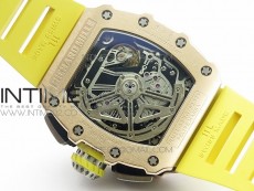 RM011 RG Chronograph RG Case KVF 1:1 Best Edition Crystal Skeleton Dial on Yellow Rubber Strap A7750