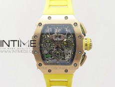RM011 RG Chronograph SS Case KVF 1:1 Best Edition Crystal Skeleton Dial on Yellow Rubber Strap A7750